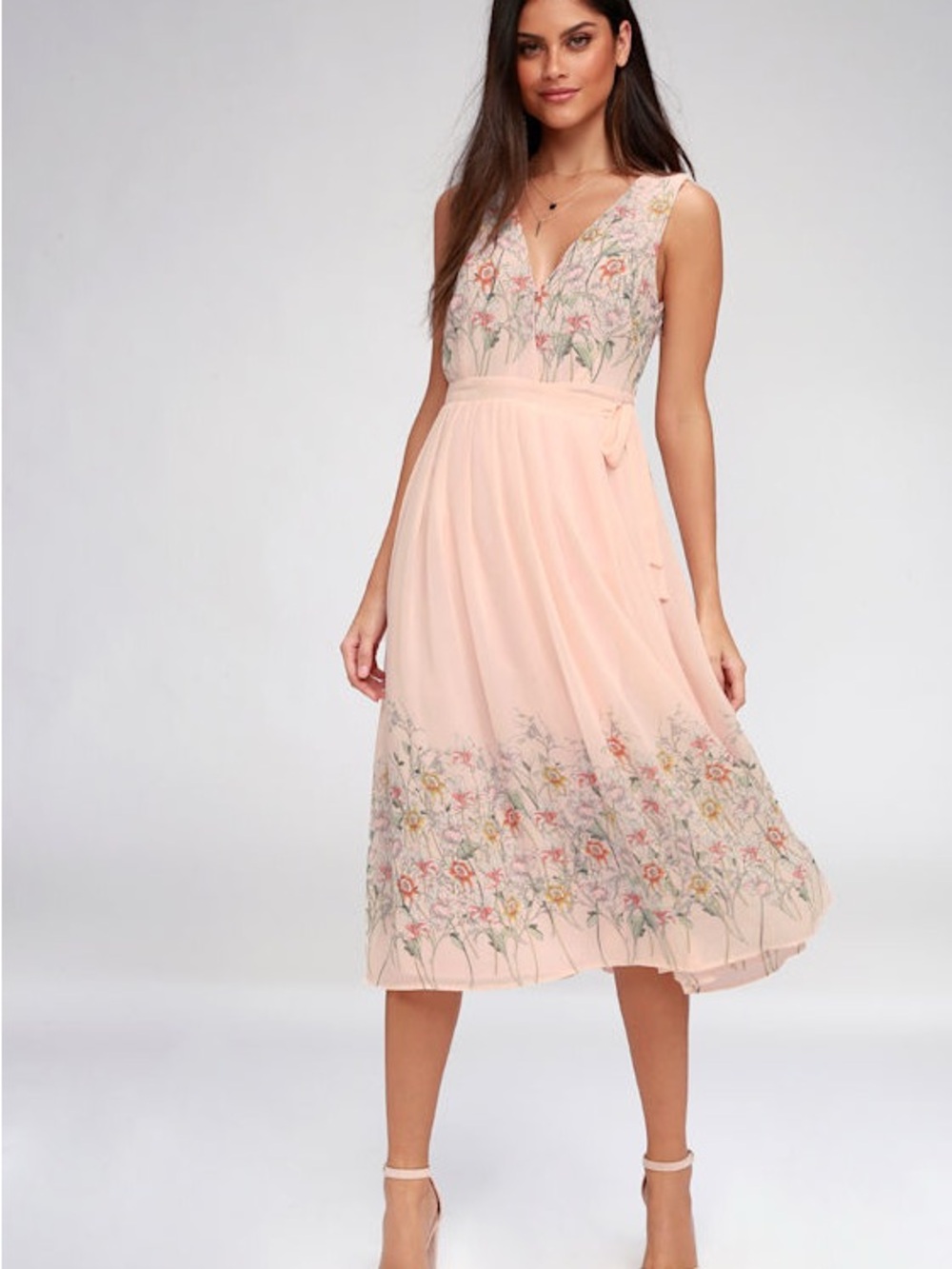 Astr Bristol Blush Pink Floral Print Midi Dress
